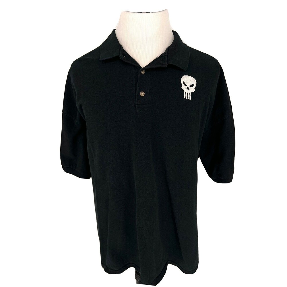 Marvel Punisher Mens 3XL Polo Shirt Black Short Sleeve
